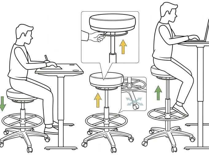 Arbeitsstuhl Rollhocker ohne Lehne Höhenverstellbar Drehhocker Hocker Stehhilfe