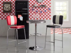 Bartisch Ø 60 cm American Diner Schwarz / Alu Design Bistrotisch Stehtisch rund