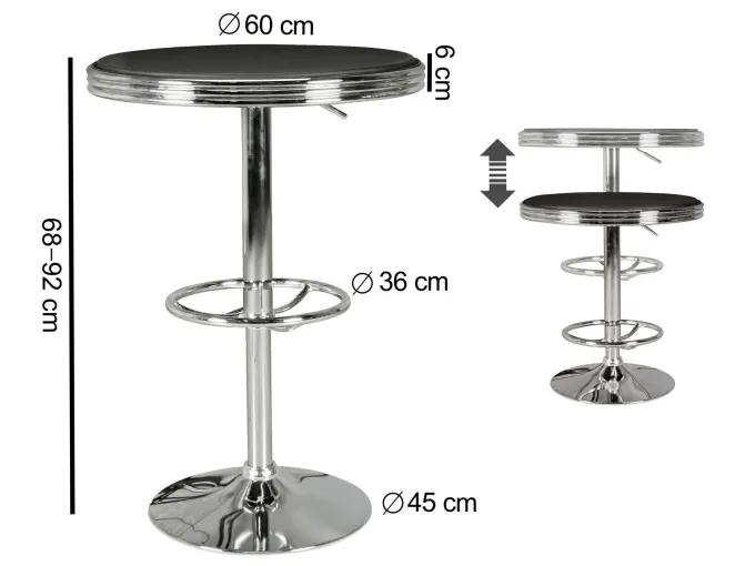 Bartisch Ø 60 cm American Diner Schwarz / Alu Design Bistrotisch Stehtisch rund
