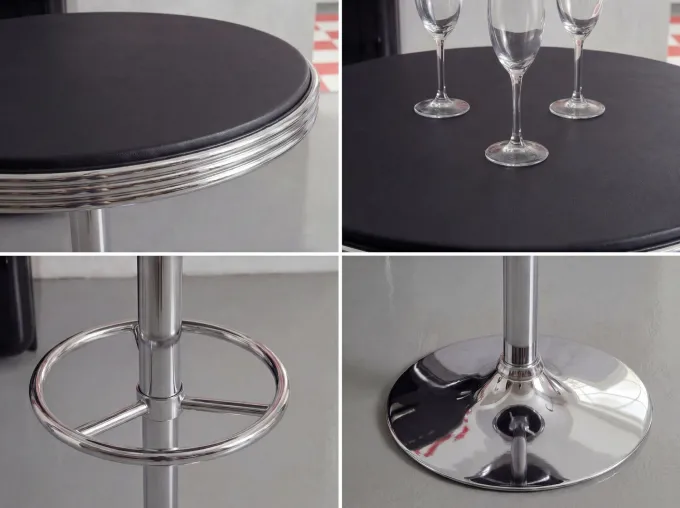 Bartisch Ø 60 cm American Diner Schwarz / Alu Design Bistrotisch Stehtisch rund