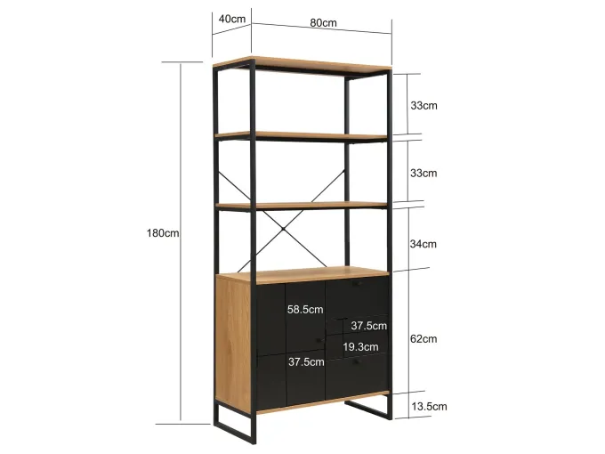 Bücherregal 180cm Eiche Dekor Mehrzweckregal Standregal Regal Schubladen & Tür