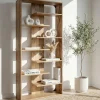 Bücherregal Massivholz Stauraumregal 200cm Wohnregal modern hoch Standregal