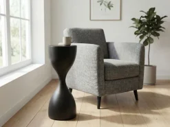 Beistelltisch Alu Glas 23cm Schwarz Wohnzimmertisch Couchtisch Anstelltisch Rund