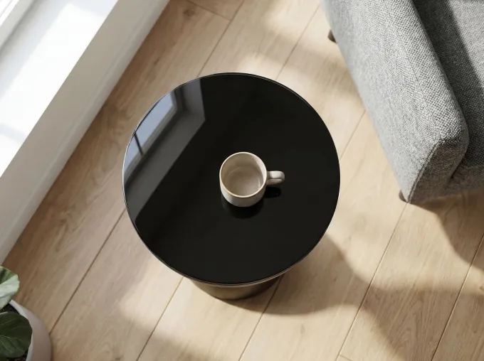 Beistelltisch Alu Glas 23cm Schwarz Wohnzimmertisch Couchtisch Anstelltisch Rund