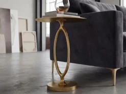 Beistelltisch Alu Gold 44cm Rund Wohnzimmertisch Couchtisch Anstelltisch Metall