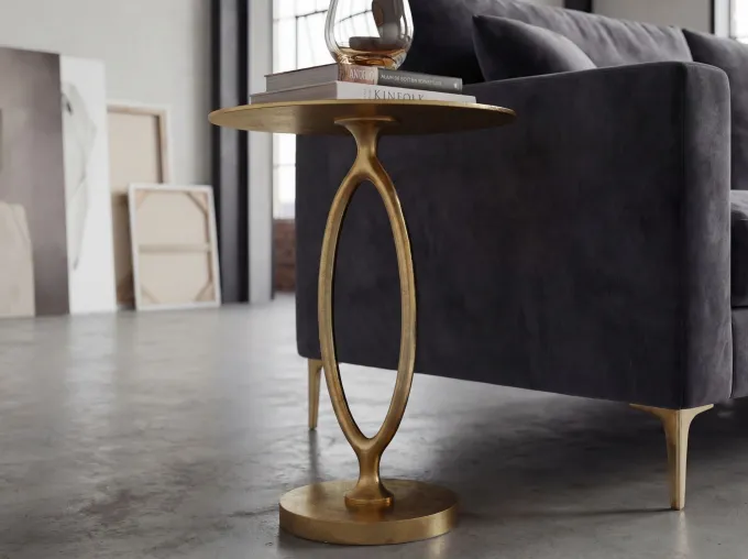 Beistelltisch Alu Gold 44cm Rund Wohnzimmertisch Couchtisch Anstelltisch Metall