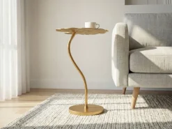 Beistelltisch Alu Gold 40x38cm Blattform Wohnzimmertisch Couchtisch Anstelltisch