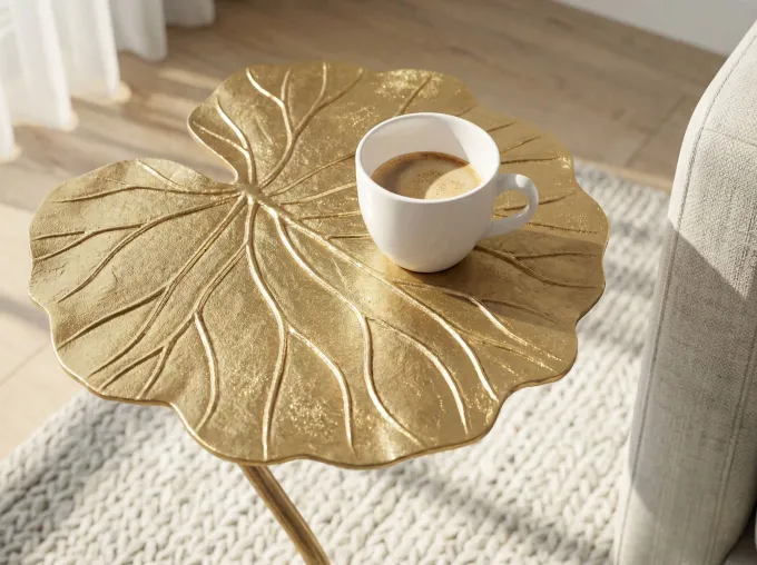 Beistelltisch Alu Gold 40x38cm Blattform Wohnzimmertisch Couchtisch Anstelltisch