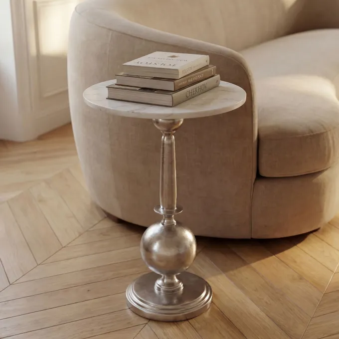Beistelltisch 40cm Alu Metall Couchtisch Wohnzimmertisch Marmor Platte Weiß Rund