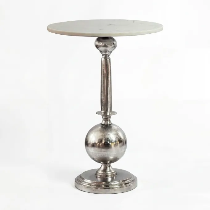 Beistelltisch 40cm Alu Metall Couchtisch Wohnzimmertisch Marmor Platte Weiß Rund