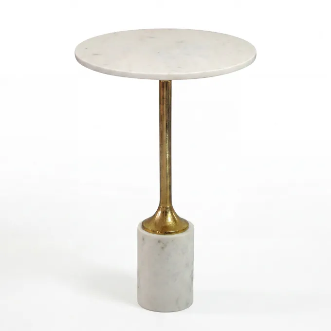 Beistelltisch 37cm Design Marmor Platte weiß Wohnzimmertisch Couchtisch Metall