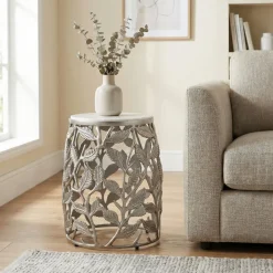 Beistelltisch 40cm Marmor Wohnzimmertisch Alu Sofatisch Couchtisch Rund Metall