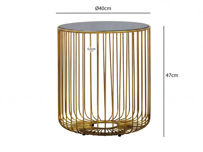 Beistelltisch 40cm Sofatisch Metall Glas Wohnzimmertisch Couchtisch Rund Gold