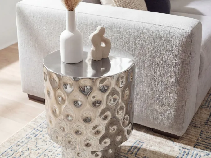 Beistelltisch 36cm Sofatisch Wohnzimmertisch Design Couchtisch Metall Alu Rund