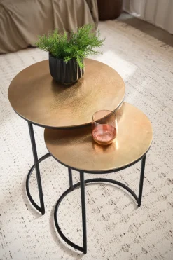 Beistelltisch 3er Set Rund Metall Satztisch Couchtisch Dekotisch 3-teilig gold
