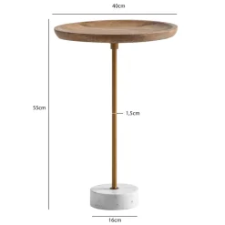 Beistelltisch FineBuy Anstelltisch Massivholz Marmor Ø 40 cm Wohnzimmertisch
