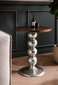 Beistelltisch FineBuy Anstelltisch Massivholz Metall Ø 50 cm Wohnzimmertisch
