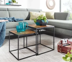 Beistelltisch FineBuy Satztisch Massivholz 2 teilig Couchtisch Tisch Set Eckig
