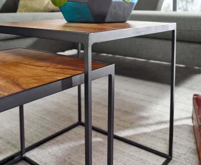 Beistelltisch FineBuy Satztisch Massivholz 2 teilig Couchtisch Tisch Set Eckig