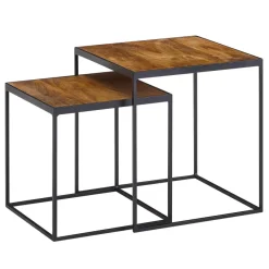 Beistelltisch FineBuy Satztisch Massivholz 2 teilig Couchtisch Tisch Set Eckig