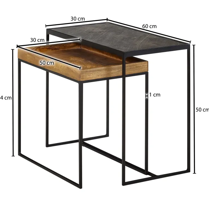 Beistelltisch FineBuy Satztisch Massivholz Stein 2 teilig Couchtisch Tisch Set