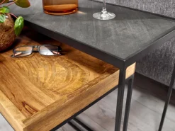 Beistelltisch FineBuy Satztisch Massivholz Stein 2 teilig Couchtisch Tisch Set