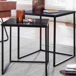 Beistelltisch FineBuy Satztisch Metall 2 teilig Couchtisch Tisch Set Schwarz