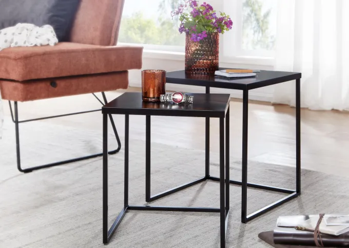 Beistelltisch FineBuy Satztisch Metall 2 teilig Couchtisch Tisch Set Schwarz