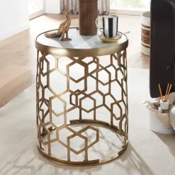 Beistelltisch FineBuy Sofatisch Echter Marmor Ø 44cm Tisch Wohnzimmertisch Rund