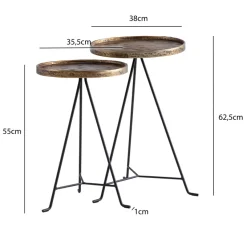 Beistelltisch FineBuy Wohnzimmertisch 2er Set Metall Satztisch Tisch Rund Gold
