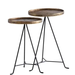 Beistelltisch FineBuy Wohnzimmertisch 2er Set Metall Satztisch Tisch Rund Gold