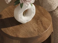 Beistelltisch Mango Massivholz rund 30cm Couchtisch mit Fach Wohnzimmertisch