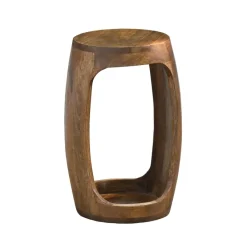 Beistelltisch Mango Massivholz rund 30cm Couchtisch mit Fach Wohnzimmertisch