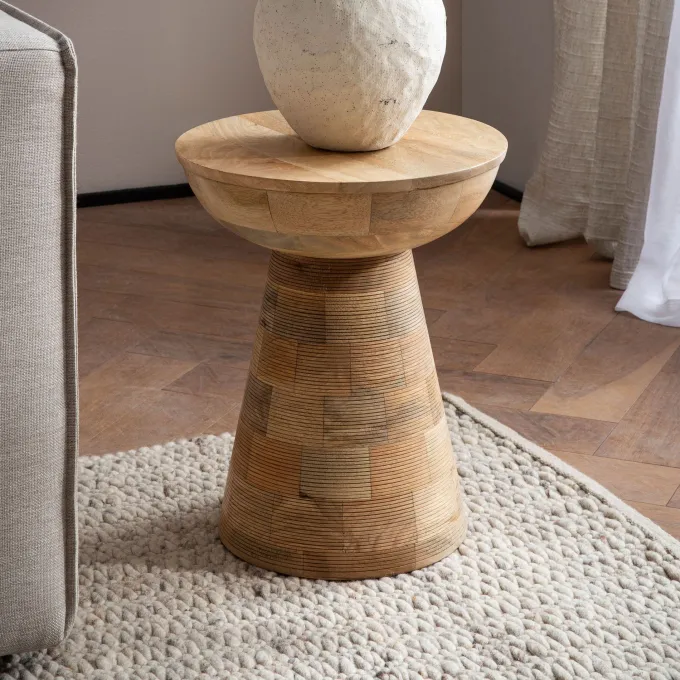 Beistelltisch Massivholz Ø37cm Rund Wohnzimmertisch Klein Couchtisch Dekotisch