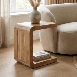Beistelltisch Massivholz 45cm Couchtisch Wohnzimmertisch C Form Holz Handmade