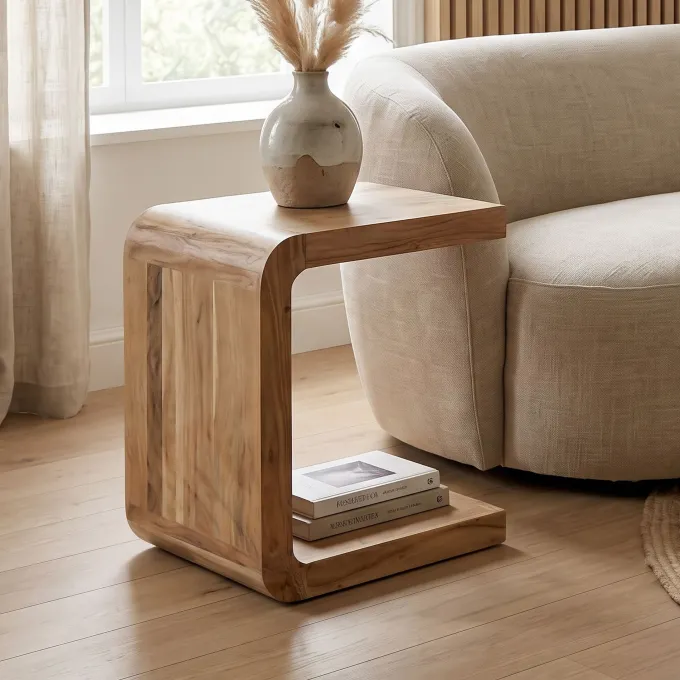 Beistelltisch Massivholz 45cm Couchtisch Wohnzimmertisch C Form Holz Handmade