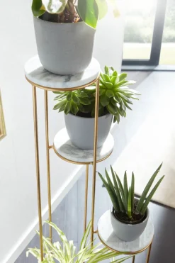 Blumenständer FineBuy Blumensäule 36,5x107,5x36,5 cm Marmor Weiß Pflanzenständer