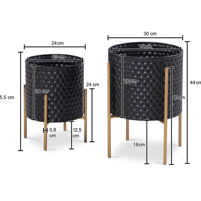 Blumentopf FineBuy Pflanzenkübel 2er Set Metall Schwarz Gold Rund Pflanzgefäß
