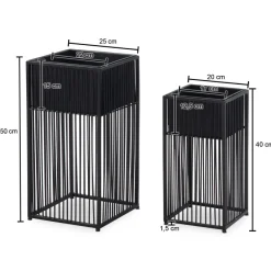 Blumentopf FineBuy Pflanzenkübel 2er Set Metall Schwarz Quadratisch Pflanzgefäß
