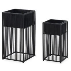 Blumentopf FineBuy Pflanzenkübel 2er Set Metall Schwarz Quadratisch Pflanzgefäß
