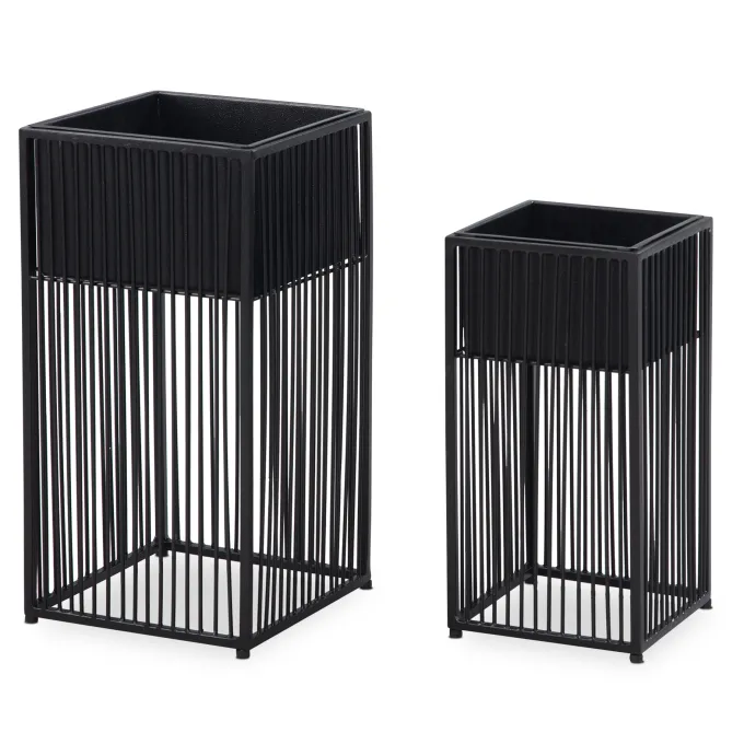 Blumentopf FineBuy Pflanzenkübel 2er Set Metall Schwarz Quadratisch Pflanzgefäß