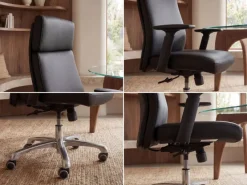 Bürostuhl Chefsessel PORTO Leder Schwarz Schreibtischstuhl Drehstuhl ergonomisch