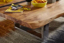 Couchtisch Akazie Massiv 115cm rechteckig Wohnzimmertisch Baumkante Kufengestell