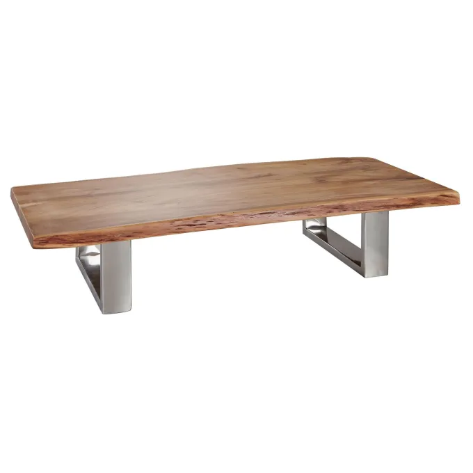 Couchtisch Akazie Massiv 115cm rechteckig Wohnzimmertisch Baumkante Kufengestell