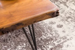 Couchtisch Baumkante 56x38x51 cm Sheesham Massivholz Metallbeine Wohnzimmertisch
