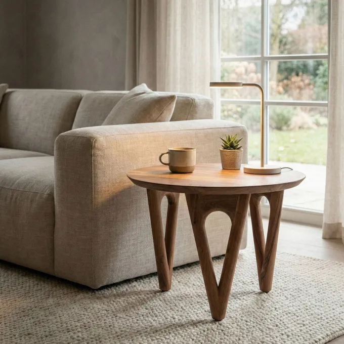Couchtisch 60cm Akazie Massivholz Sofatisch Wohnzimmertisch Beistelltisch Rund