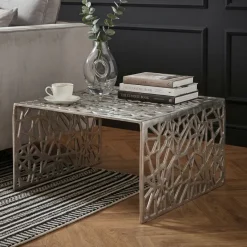 Couchtisch 60cm Aluminium Sofatisch Alu Wohnzimmertisch Metall Tisch Quadratisch
