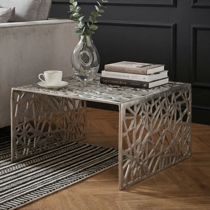 Couchtisch 60cm Aluminium Sofatisch Alu Wohnzimmertisch Metall Tisch Quadratisch