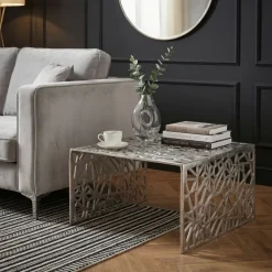 Couchtisch 60cm Aluminium Sofatisch Alu Wohnzimmertisch Metall Tisch Quadratisch
