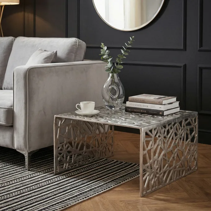 Couchtisch 60cm Aluminium Sofatisch Alu Wohnzimmertisch Metall Tisch Quadratisch